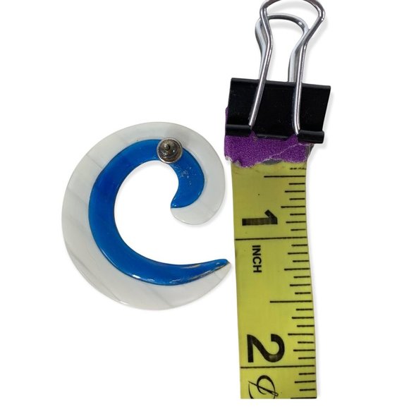 Vintage 80s Blue and White Curl Earrings - Picture 2 of 2